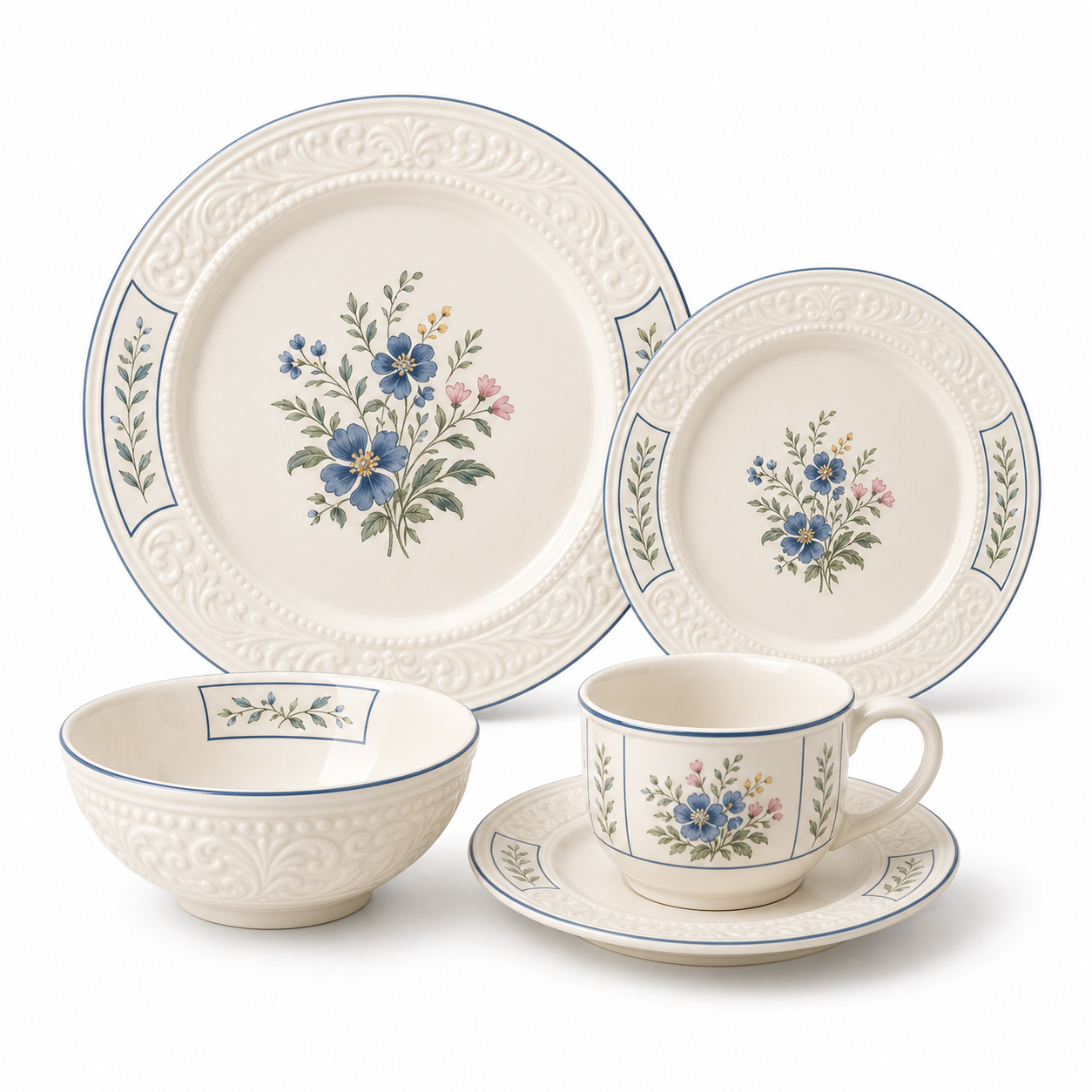 Dinnerware Place Setting · Round Embossed Rim Dinner Plate · Concept reference — catalog product view